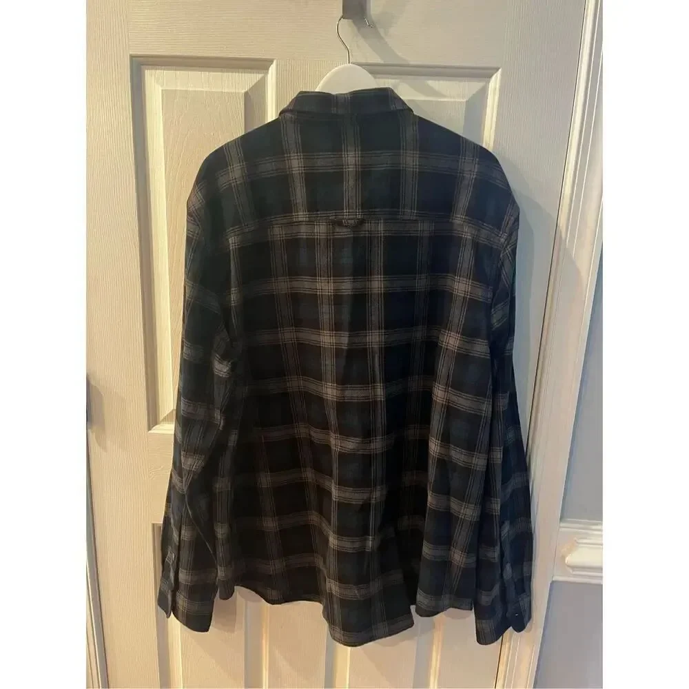 True Religion Triple Needle Plaid Blue Black Gray Flannel Button Down Shirt sz X